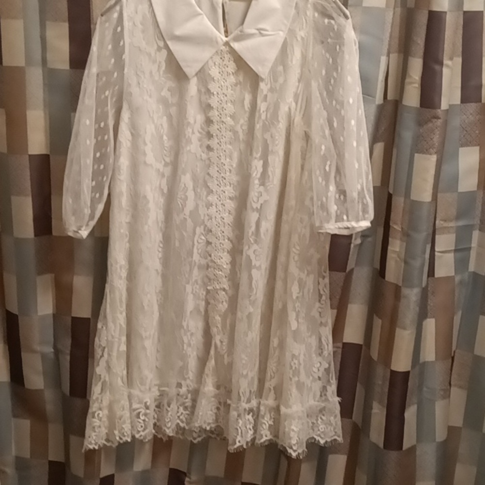 FINAL PRICE NWT Simply Couture collared white sheer laced/frayed hem s/s dressXL